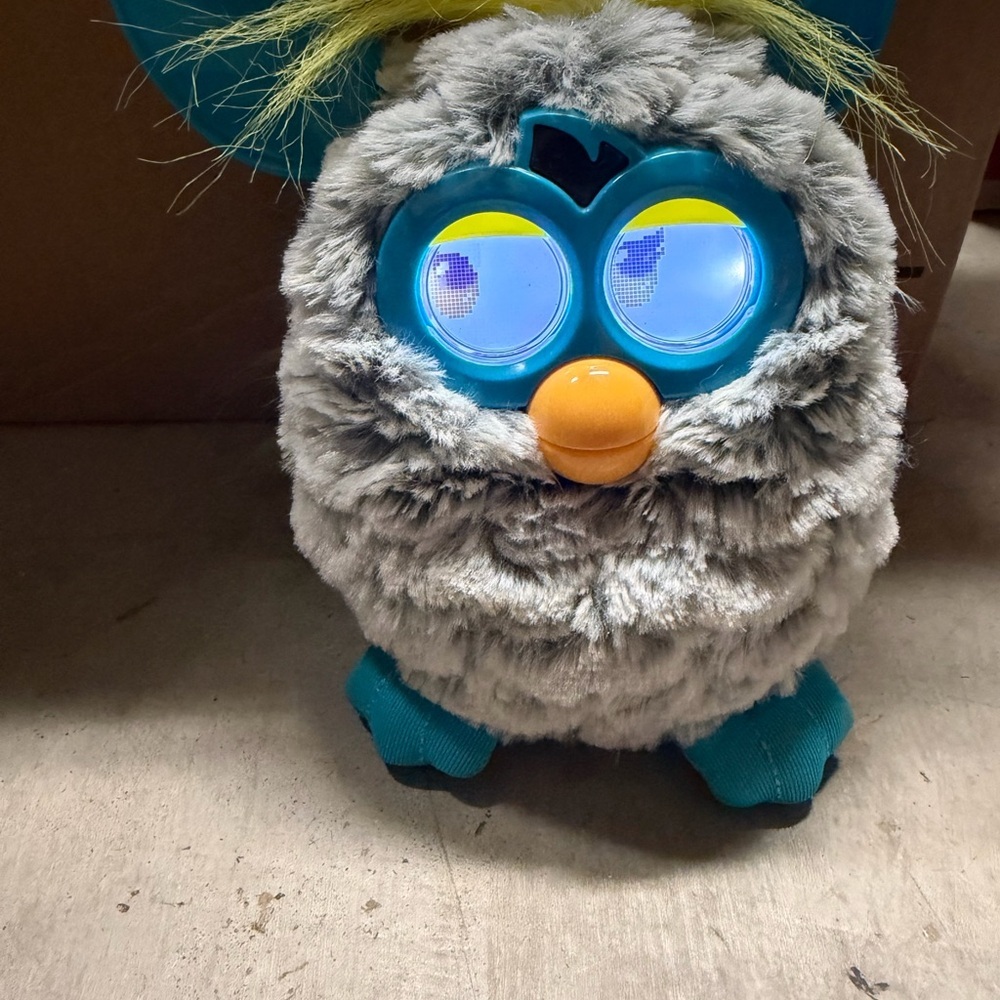 2012 Furby Boom Rain Cloud Interactive Talking Toy TESTED Works Grey Teal Hasbro